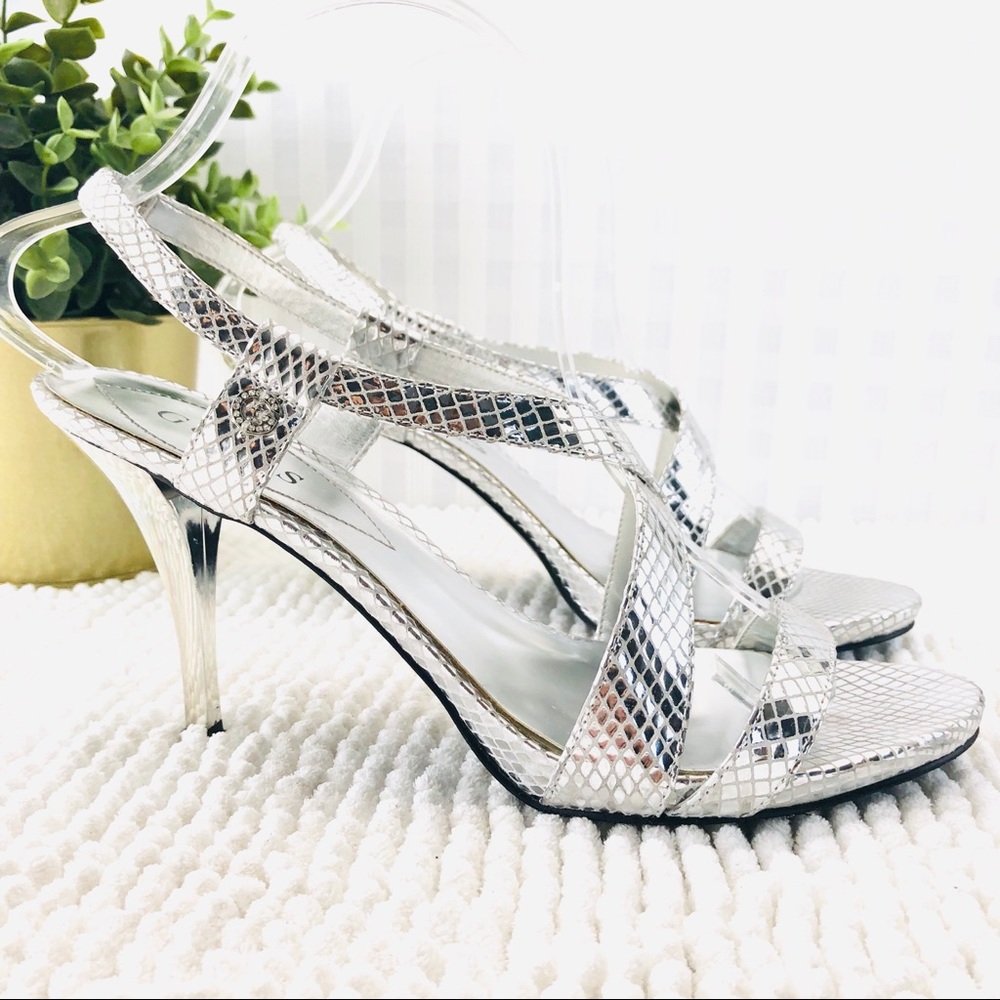 Guess heels silver crisscross sandals size 8.5 M - Picture 4 of 8